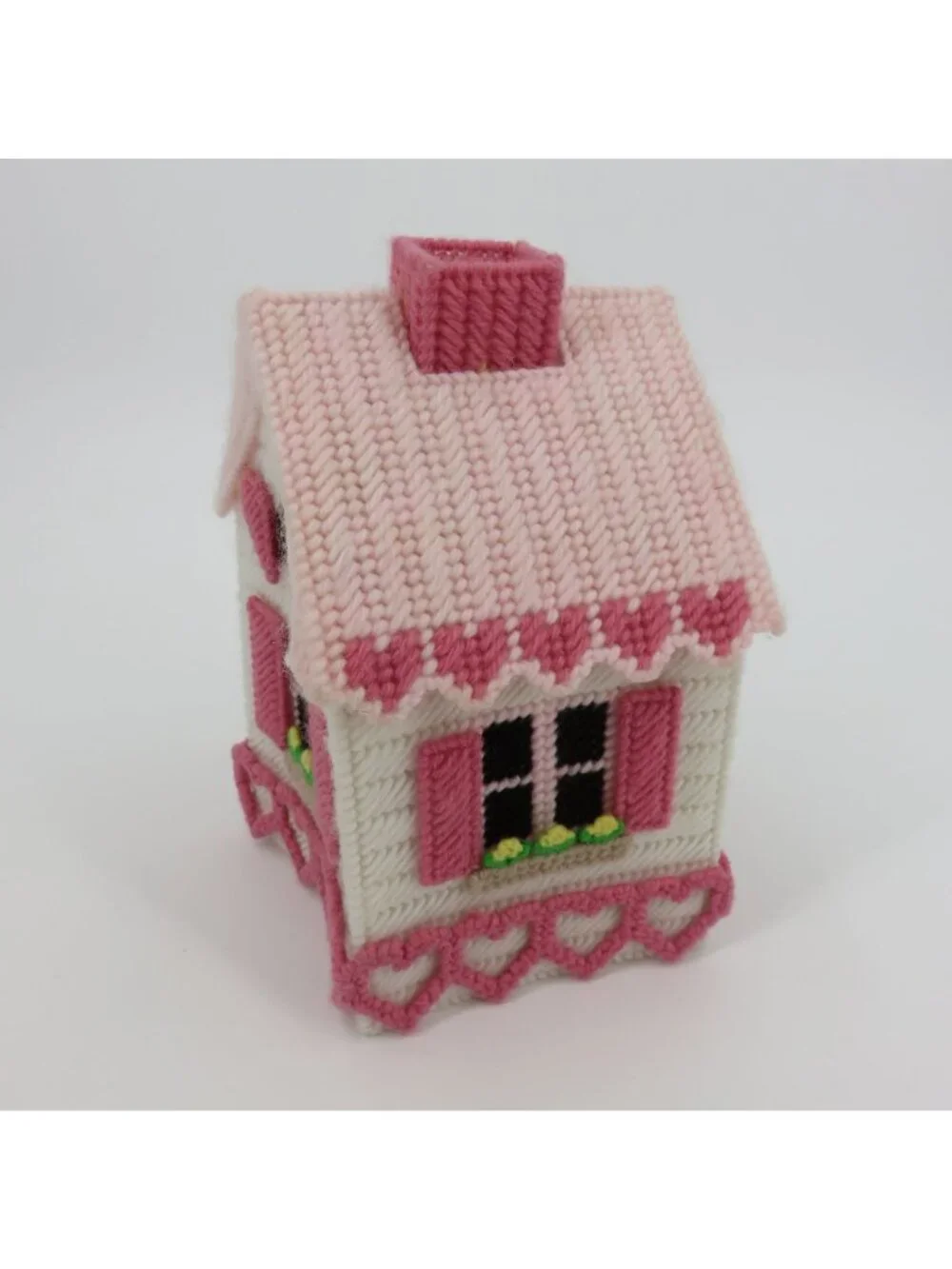 Handmade Pink Hearts Granny Cottage Tissue Box Cover Bathroom Decor Grandma Chic